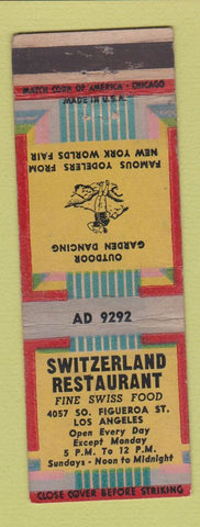 Matchbook Cover - Switzerland Restaurant Los Angeles CA
