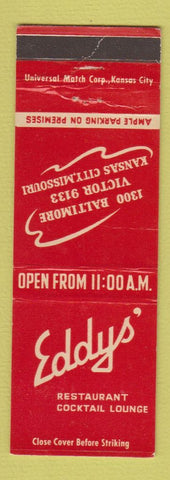 Matchbook Cover - Eddys' Restaurant Kansas City MO