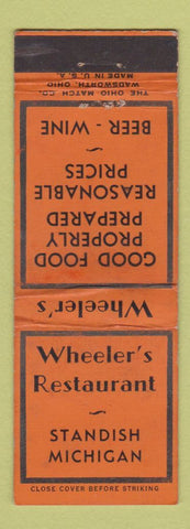 Matchbook Cover - Wheeler's Restaurant Standish MI