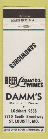 Matchbook Cover - Damm's Sandwiches St Louis MO