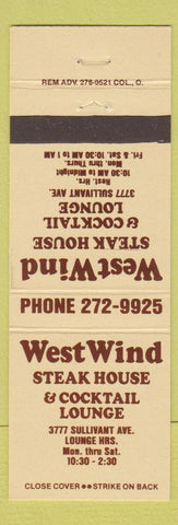 Matchbook Cover - West Wind Steak House Columbus OH