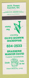 Matchbook Cover - Brasserie Manoir David Rawdon QC