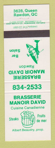 Matchbook Cover - Brasserie Manoir David Rawdon QC