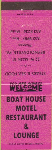 Matchbook Cover - Boat House Motel Reynoldsville PA pink