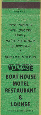 Matchbook Cover - Boat House Motel Reynoldsville PA green