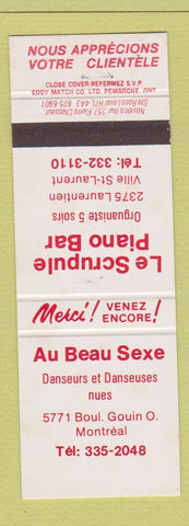 Matchbook Cover - Le Scrupule Piano Bar Au Bean Sexe Montreal QC