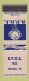 Matchbook Cover - Elks Lodge Indiana PA