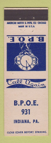 Matchbook Cover - Elks Lodge Indiana PA