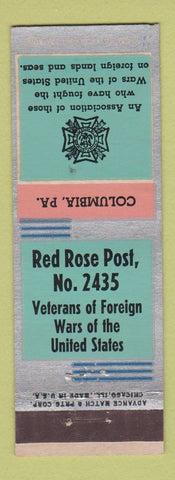 Matchbook Cover - VFW Red Rose Post Columbia PA ADVANCE