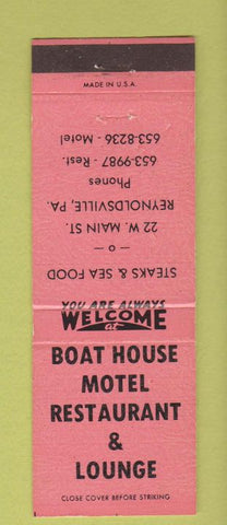 Matchbook Cover - Boat House Motel Reynoldsville PA salmon