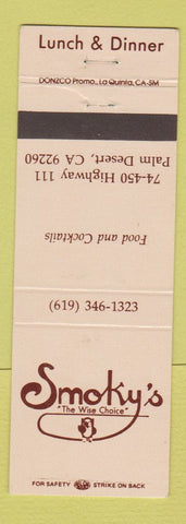 Matchbook Cover - Smoky's Restaurant Palm Desert CA