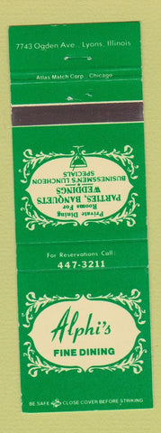 Matchbook Cover - Alphi's Fine Dining Lyons IL