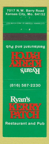 Matchbook Cover - Ryan's Kerry PATch Restaurant Kansas City MO
