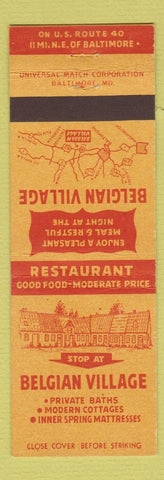 Matchbook Cover - Belgian Vilalge Restaurant Baltimore MD