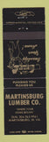 Matchbook Cover - Martinsburg Lumber WV