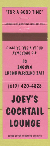Matchbook Cover - Joey's Cocktail Lounge Chula Vista CA