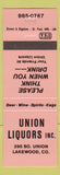 Matchbook Cover - Union Liquors Lakewood Colorado