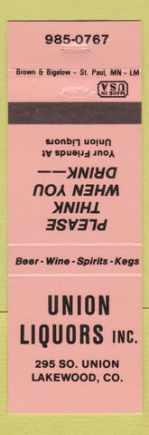 Matchbook Cover - Union Liquors Lakewood Colorado