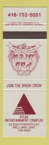 Matchbook Cover - Atlas Entertainment Complex Welland ON Pub Brew