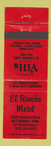 Matchbook Cover - El Rancho Motel Villa Restaurant Bettendorf IA
