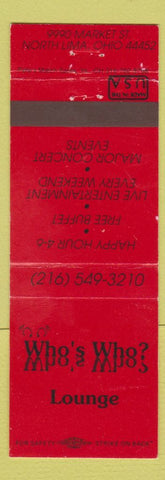 Matchbook Cover - Who's Who Lounge North Lima OH
