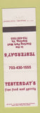 Matchbook Cover - Yesterday's Restaurant Sterling VA