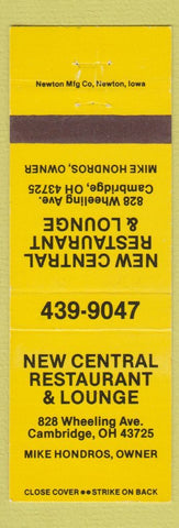 Matchbook Cover - New Central Restaurant Lounge Cambridge OH