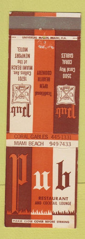 Matchbook Cover - Pub Restaurant Miami Beach Coral Gables FL