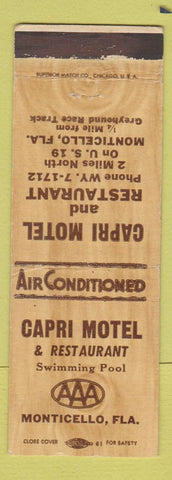 Matchbook Cover - Capri Motel Restaurant Monticello FL