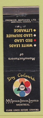 Matchbook Cover - Dry Coulours McArthur Irwin Montreal QC
