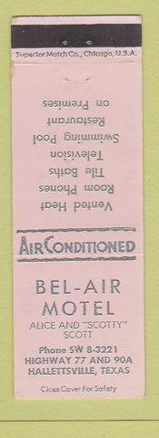 Matchbook Cover - Bel Air Motel Hallettsville TX