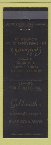 Matchbook Cover - Goldsmith's Coin Shop Montreal QC