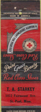 Matchbook Cover - Red Cross Shoes St Paul MN WORN CREASES