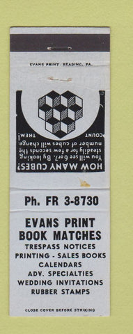 Matchbook Cover - Evans Print Book Matches  Reading PA WEAR