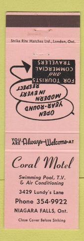 Matchbook Cover - Coral Motel Niagara Falls ON PINK