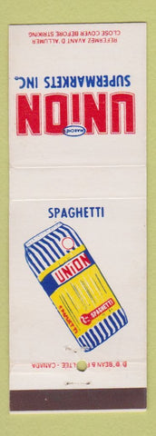 Matchbook Cover - Union Super Markets Grocery Spaghetti  DD Bean
