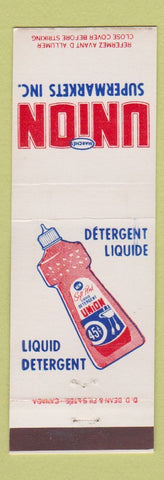 Matchbook Cover - Union Super Markets Grocery Dish Detergent DD Bean