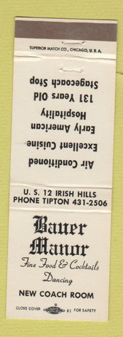 Matchbook Cover - Bauer Manor Restaurant Tipton MI