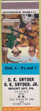 Matchbook Cover - OK Snyder Insurance Mount Joy PA