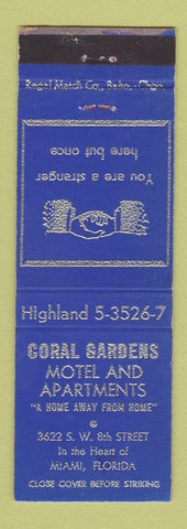 Matchbook Cover - Coral Gardens Motel Apartments Miami FL WEAR