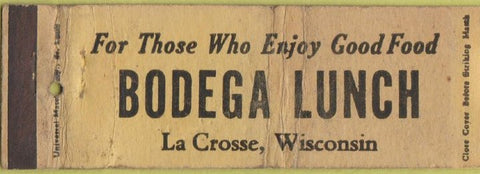Matchbook Cover - Bodega Lunch LaCrosse WI WORN