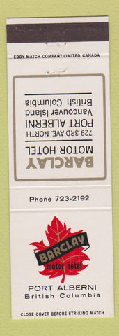 Matchbook Cover - Barclay Motor Hotel Port Alberni BC