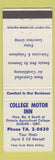 Matchbook Cover - College Motor Inn Guelph ON
