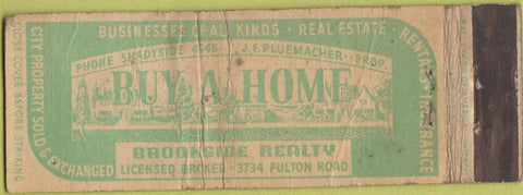 Matchbook Cover - Brookside Realty Pluemacher NO TOWN WORN
