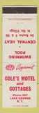 Matchbook Cover - Cole's Motel and Cottages Lake George NY WEAR