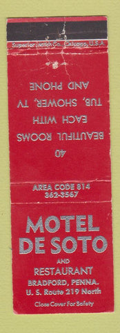 Matchbook Cover - Motel De Soto Bradford PA WEAR