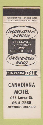 Matchbook Cover - Canadiana Motel Sudbury ON