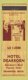 Matchbook Cover - Hotel Dearborn MI