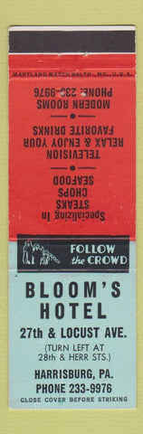 Matchbook Cover - Bloom's Hotel Harrisburg PA