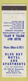 Matchbook Cover - Blue Bay Motel Apartments Miami Beach FL